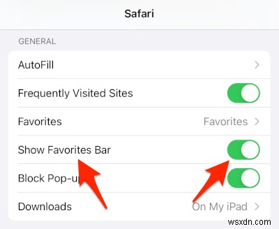 Cách bật thanh dấu trang (Favorites Bar) trong Safari cho iPad