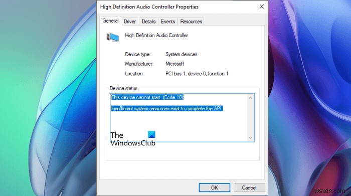 Khắc phục lỗi Insufficient system resources exist to complete the API trên Windows 11/10