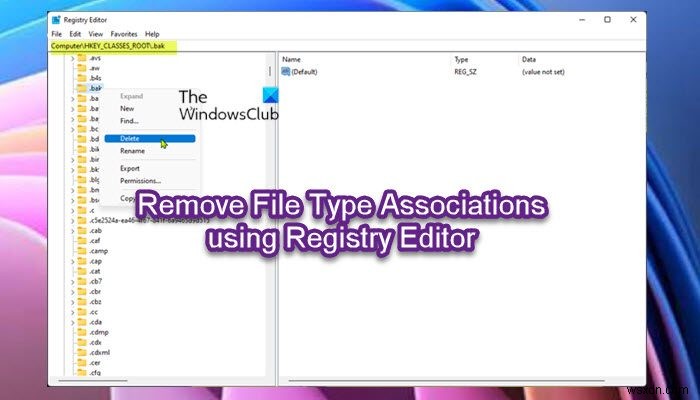 Cách xóa liên kết kiểu file (File Type Associations) bằng Registry Editor trên Windows 11/10