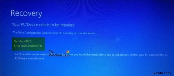 Khắc phục lỗi Boot BCD 0xc000014C trên Windows 11/10