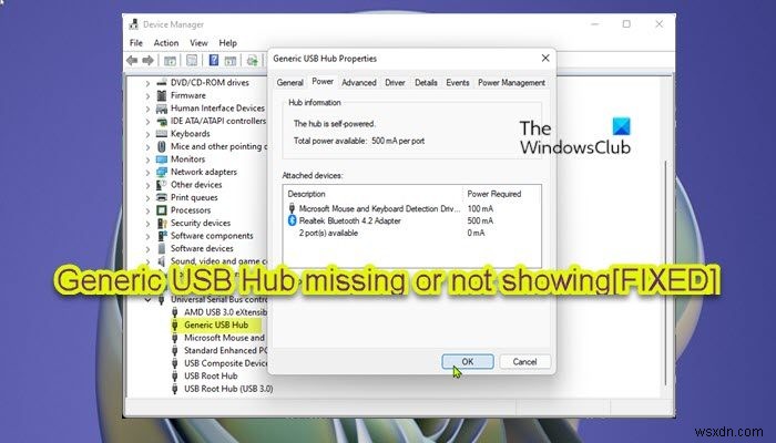 Khắc phục Generic USB Hub bị thiếu hoặc không hiển thị trong Windows 11/10