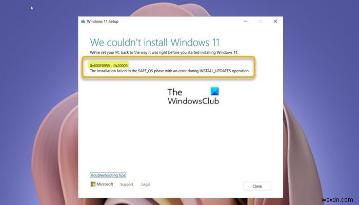 Khắc phục lỗi cài đặt Windows 11/10 0x800F0955 – 0x20003
