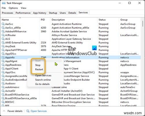 Cách Bật, Tắt, Khởi động, Dừng, hoặc Khởi động lại Dịch vụ trong Windows 11/10