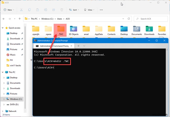 Cách tạo tên thư mục bắt đầu bằng dấu chấm trong Windows 11/10