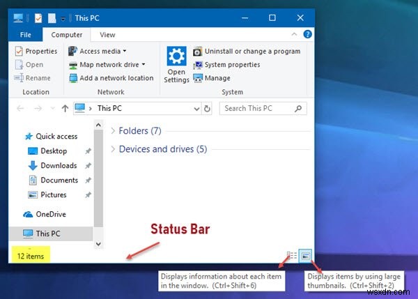 Cách bật/tắt Thanh trạng thái (Status Bar) trong File Explorer trên Windows 11/10