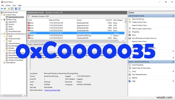 Khắc phục mã lỗi 0xC0000035 trong Event Viewer trên Windows 11/10