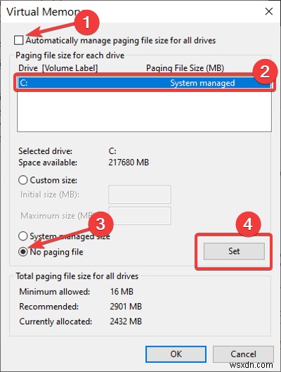 Cách sao lưu, di chuyển hoặc xóa PageFile.sys khi tắt máy trên Windows 11/10