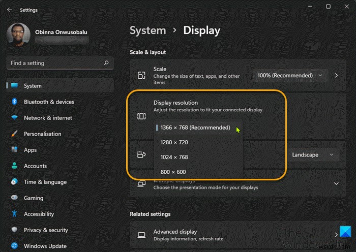 Cách thay đổi độ phân giải màn hình trên Windows 11