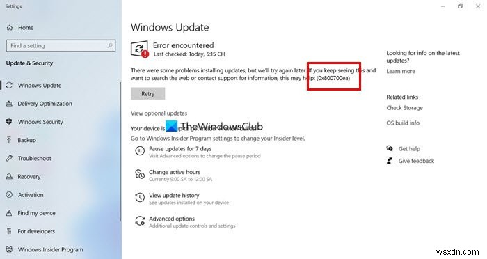 Windows không cài được cập nhật, Lỗi 0x800700ea