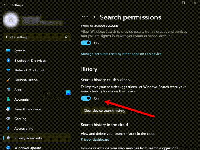 Cách cấu hình Search Settings và Permissions trong Windows 11