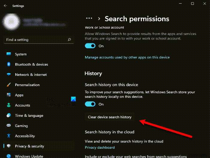 Cách cấu hình Search Settings và Permissions trong Windows 11