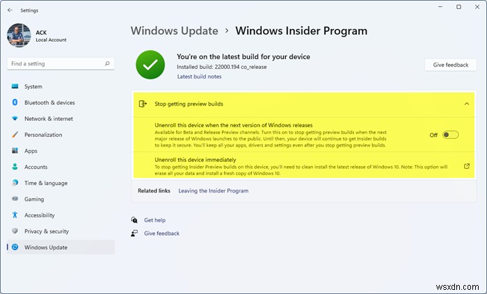 Cách chuyển từ Insider Preview sang bản ổn định của Windows 11