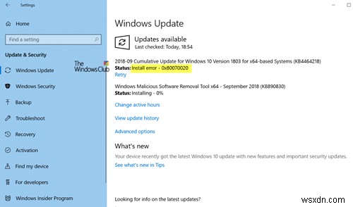 Khắc phục lỗi cài đặt Windows Update 0x80070020