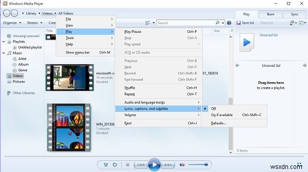 Hiển thị hoặc ẩn lời bài hát, phụ đề và caption cho video trên Windows 11/10