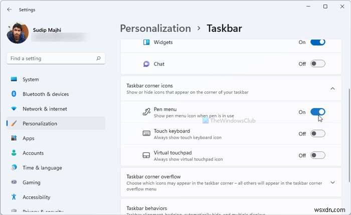 Cách hiển thị biểu tượng Menu Bút (Pen Menu) trên Thanh tác vụ Windows 11