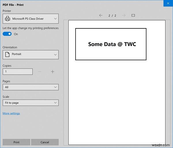 Không in được file; Mở thành Save as thay vì in trên Windows