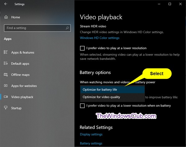 Cải thiện tuổi pin khi xem phim/video trên Windows 11/10