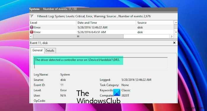 Khắc phục lỗi The driver detected a controller error trên Windows 11/10