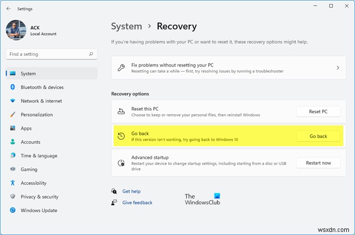 Cách quay lại (Roll back) từ Windows 11 về Windows 10