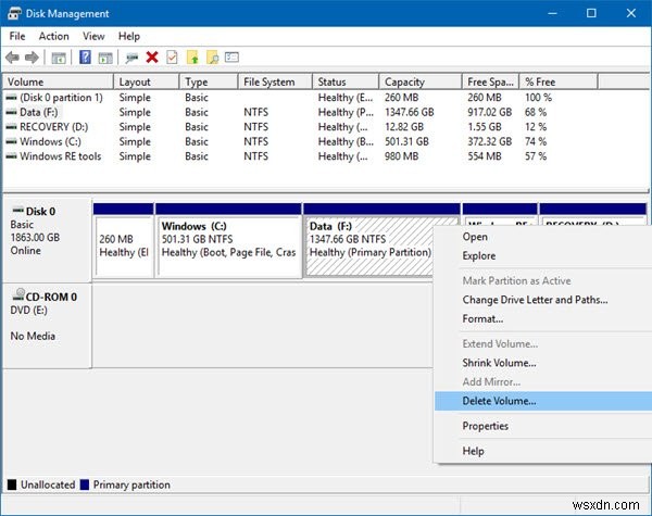 Cách xóa Volume hoặc Phân vùng ổ đĩa trong Windows 11/10
