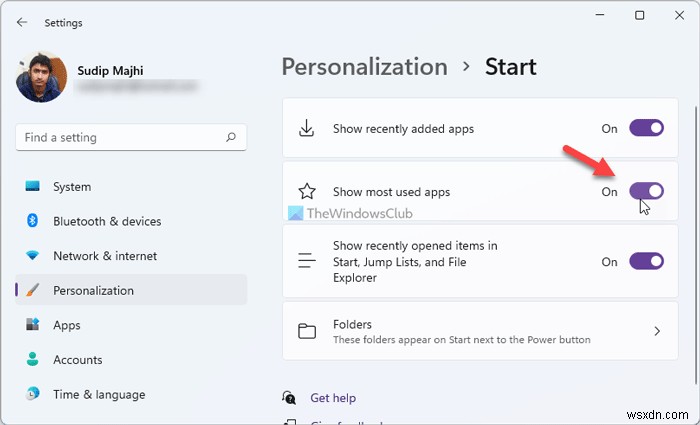 Cách hiển thị hoặc ẩn ứng dụng Most Used (Được dùng nhiều nhất) trong Menu Bắt đầu trên Windows 11