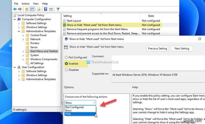 Cách hiển thị hoặc ẩn ứng dụng Most Used (Được dùng nhiều nhất) trong Menu Bắt đầu trên Windows 11