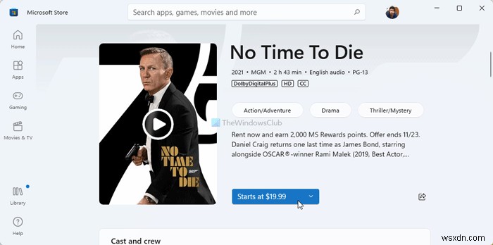 Mua hoặc thuê phim, nội dung TV qua ứng dụng Movies & TV trên Windows 11/10