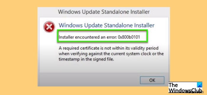 Lỗi Windows Update 0x800B0101: Installer encountered an error