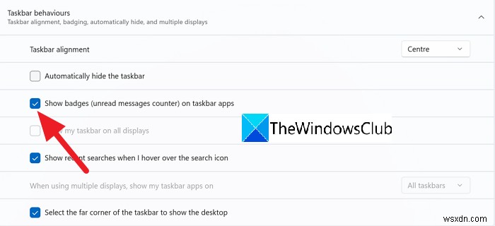 Cách ẩn huy hiệu (Badges) trên biểu tượng Thanh tác vụ trong Windows 11