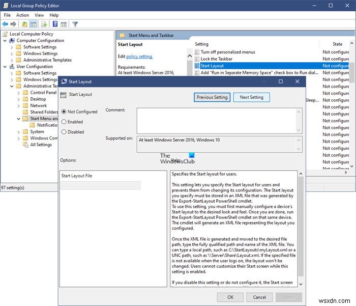 Cách khóa bố cục Menu Start trong Windows 10/11