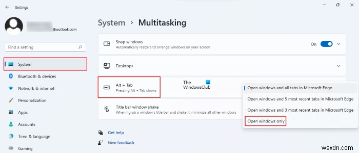 Cách ẩn tab Edge khỏi Alt+Tab trong Windows 11/10