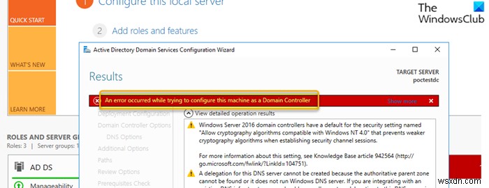 Khắc phục lỗi  An error occurred while trying to configure this machine as a Domain Controller 