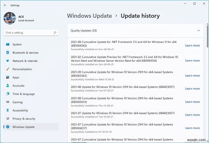 Cách xem lịch sử Windows Update trong Windows 11/10