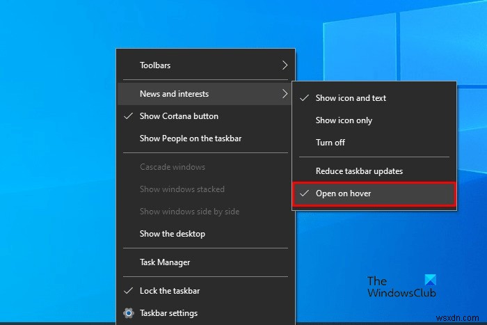 Bật/tắt mở Tin tức và Sở thích khi di chuột qua trong Windows 10