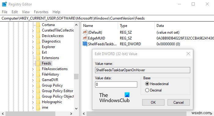 Bật/tắt mở Tin tức và Sở thích khi di chuột qua trong Windows 10