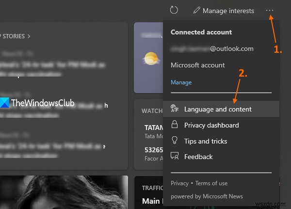 Cách thay đổi ngôn ngữ Nguồn tin News and Interests trên Taskbar trong Windows 11/10