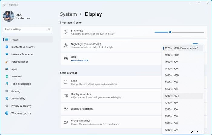 Cách thay đổi Độ phân giải màn hình trên Windows 11/10