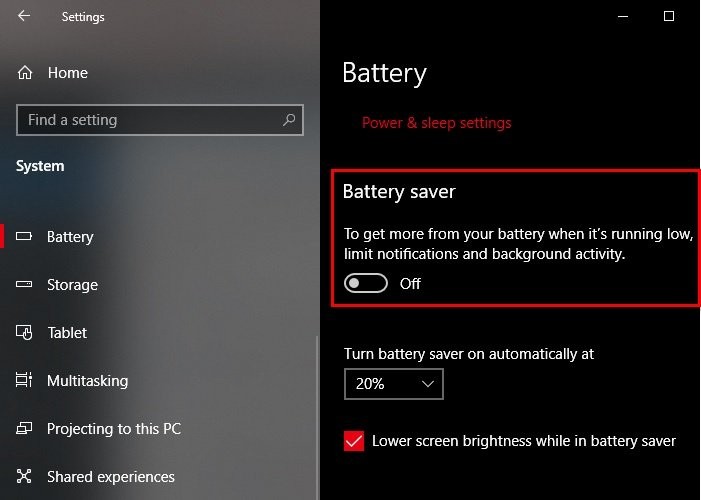 Battery Saver không hoạt động trên Laptop Windows