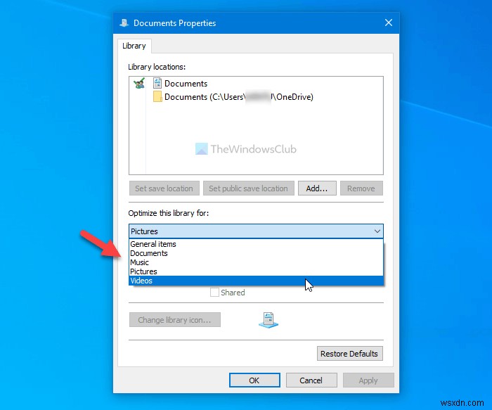 Cách thay đổi mẫu thư viện (Library folder template) trên Windows 11/10