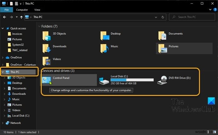 Cách thêm Control Panel vào File Explorer trên Windows 11/10
