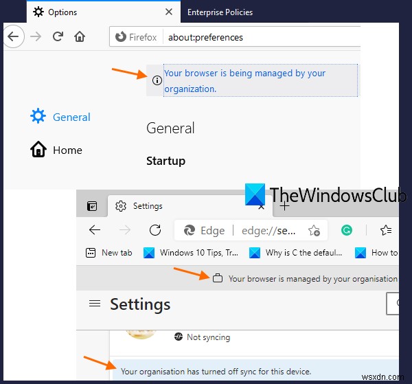 Firefox hiển thị Trình duyệt của bạn được quản lý bởi tổ chức