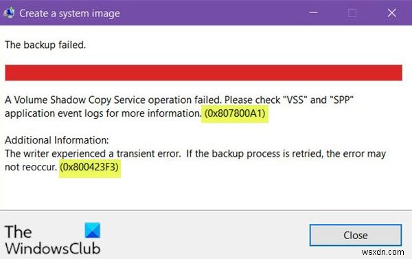 Sửa lỗi System Image Backup 0x807800A1, 0x800423F3 trên Windows 10