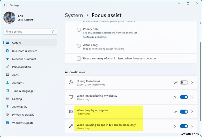 Bật thông báo khi chơi game hoặc xem video toàn màn hình trong Windows 11/10