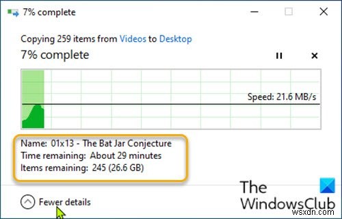 Cách luôn hiển thị Ít chi tiết hoặc Nhiều chi tiết trong hộp thoại Chuyển file trên Windows 10