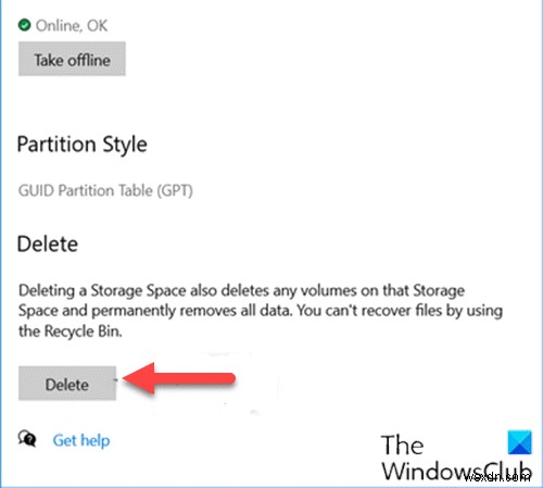 Cách xóa Không gian lưu trữ khỏi Khu vực lưu trữ trên Windows 11/10