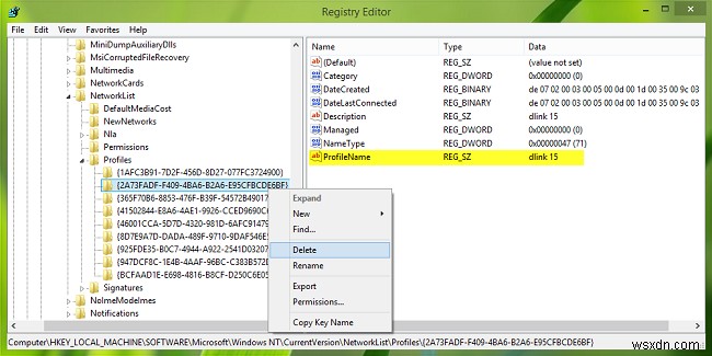 Xóa thủ công hồ sơ mạng WiFi bằng Registry trên Windows 11/10
