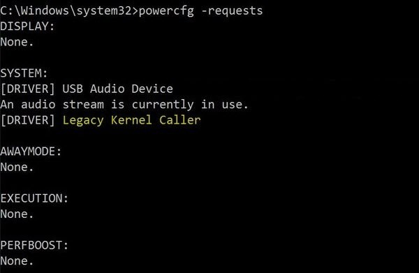 Khắc phục lỗi Windows không vào Sleep do Legacy Kernel Caller  An audio stream is currently in use 