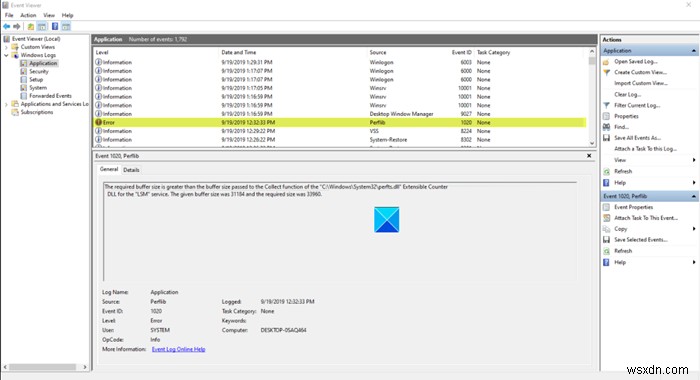 Sửa lỗi Event Error 1020 & 1008 Microsoft-Windows-Perflib