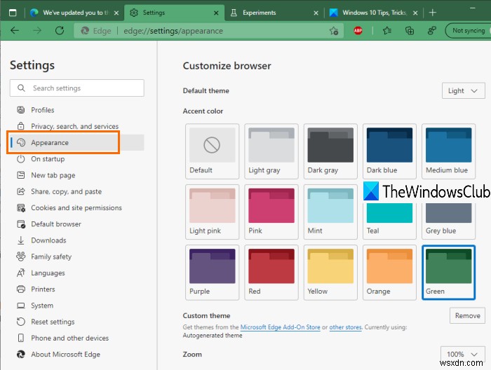 Cách bật và sử dụng Màu nhấn (Accent Color) trong Microsoft Edge
