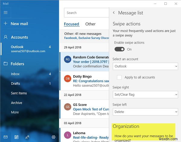 Tắt Conversation View trong Mail App trên Windows 11/10
